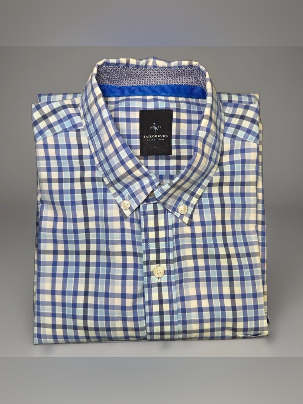 TAILORBYRD Blue White Plaid Long Sleeve Shirt
Button Down Flip Cuff Men's Size L